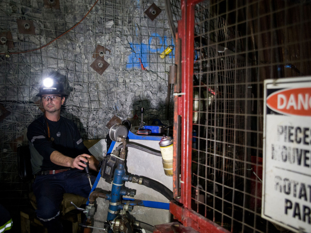  A contractor works at the underground Agnico Eagle Mines Ltd. LaRonde mine in Malartic, Quebec, in 2015.