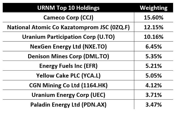 URNM Top 10 Holdings
