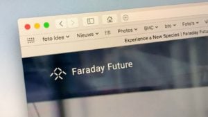 A close-up shot of the website for EV maker Faraday Future (FFIE).