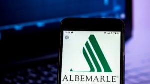 Albemarle (ALB) logo on a mobile phone screen