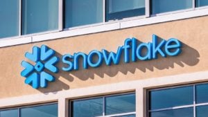 The Snowflake logo on a company office in Silicon Valley, California. (SNOW IPO)