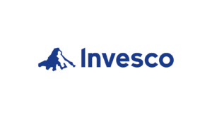 Invesco logo in blue with mountain image