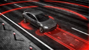 MVIS stock: Concept image of a self-driving car lidar system.