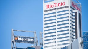 the rio tinto (RIO) logo on a building during daylight