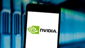 Nvidia (NVDA) logo displayed on phone screen