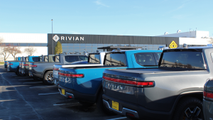 Rivian (RIVN) car manufacturing plant. Rivian develops vehicles, products and services related to sustainable transportation.