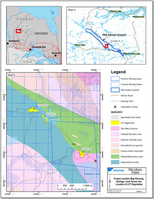 Figure 1: Location map showing geology, land tenure and location of LCT pegmatites (CNW Group/[nxtlink id=
