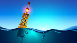 a light buoy in the middle of the ocean