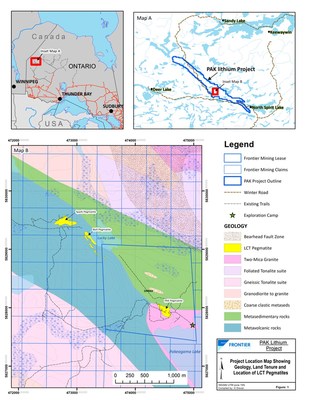 Figure 1: Location Map showing project area and location of drill holes and channels on the Spark Pegmatite (CNW Group/[nxtlink id=