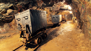 Mining cart in a silver, copper, and gold mine