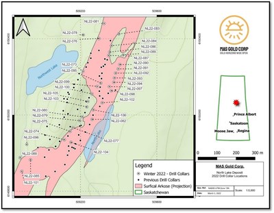 Figure 2: North Lake Hole Drill Locations (Previous and 2022) (CNW Group/MAS Gold Corp)