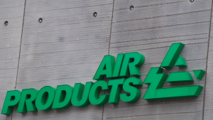 Air Products (APD) logo on the Arts Quest building, Air Products is a sponsor of Air Products Town Square at Arts Quest in Bethlehem, PA