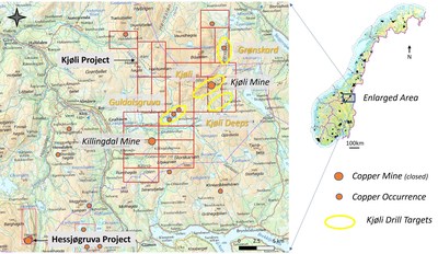 Figure 1. Location map of the Hessjøgruva and Kjøli Projects, central Norway. (CNW Group/[nxtlink id=