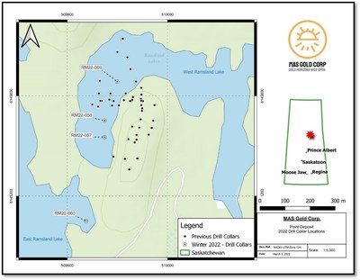 Figure 3: Point Drill Hole Locations (Previous and 2022) (CNW Group/MAS Gold Corp)