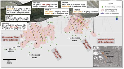 Figure 2 Homestake Ridge Deposits long section with infill and resource expansion project pierce points (CNW Group/Dolly Varden Silver Corp.)