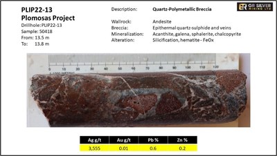 Figure 3: Core Photo Detail – High-grade Ag Mineralization Hole PLIP22-13 (CNW Group/[nxtlink id=