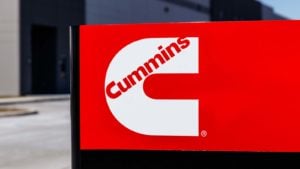 A Cummins sign in bright red.