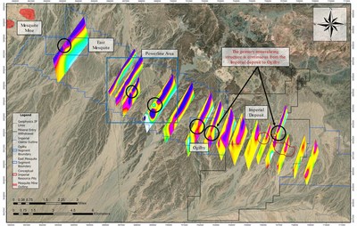 FIGURE 2: Georeferenced ground resistivity sections intersecting the western area targets and mentioned subsurface anomalies (CNW Group/Kore Mining)