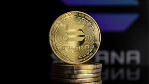 Solana Coin (SOL-USD) in front of the Solana logo. Solana price predictions.