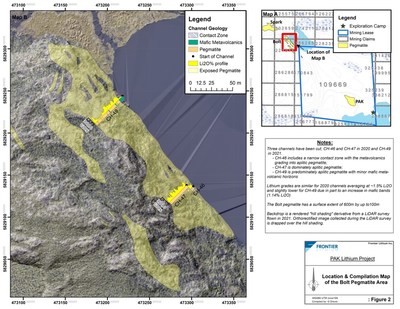 Figure 2: Compilation of the Bolt Pegmatite highlighting Channels cut and sampled in 2020 and 2021 (CNW Group/[nxtlink id=
