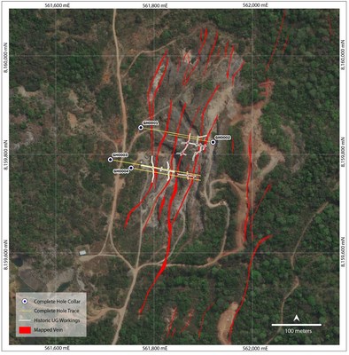 Figure 1 – Plan view of completed holes at La Escarcha. (CNW Group/Mantaro Precious Metals Corp.)