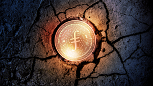 FIlecoin USD altcoin on cracked pavement. FIL-USD stock.