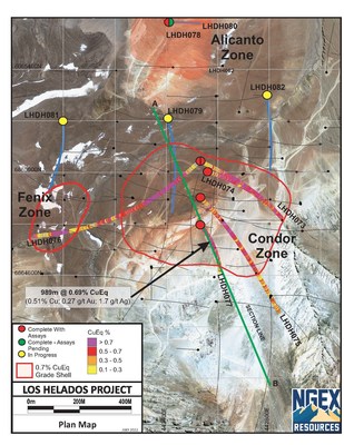 220706 NGEx Minerals Los Helados Base Map with Sat Image LHDH077 (CNW Group/[nxtlink id=
