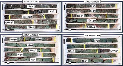 Figure 4:   SMS22-10 Select Mineralized Drill Core – Discovery Zone (Ag grades) - Drill Core from 97.15 m to 117.3 m (CNW Group/[nxtlink id=