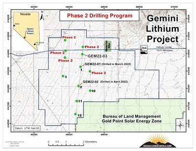 Gemini Lithium Project - Phase 2 Exploration Drillhole Locations (CNW Group/Nevada Sunrise Metals Corporation)