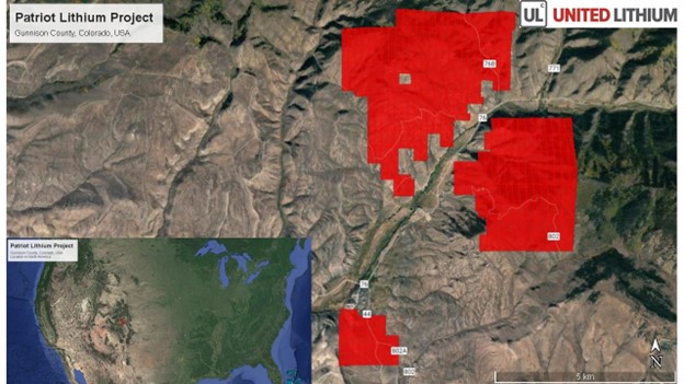 Patriot Lithium Project Lode Claims (red), Gunnison County, Colorado, USA