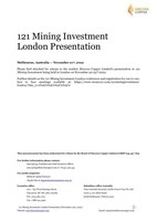 Kincora is attending the 121 Mining Investment London. Presentation for the conference attached. Please contact us to arrange a meeting at the conference (November 22-23rd) or meetings outside of the conference in London on November 24-25th. (CNW Group/[nxtlink id=