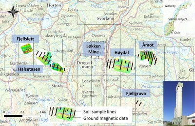Figure 1. Priority satellite target areas for high-grade copper-rich VMS deposits at Løkken. (CNW Group/[nxtlink id=