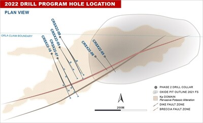 Figure 1: Camino Rojo Sulphides 2022 Drill Program Hole Location (Plan View) (CNW Group/[nxtlink id=