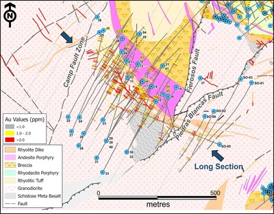 Figure 1. Geological plan map of the Camp deposit showing the location of the vertical longitudinal sections displayed in Figure 2. (CNW Group/[nxtlink id=