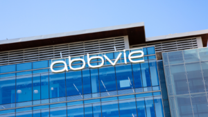 Closeup of AbbVie (ABBV) building corporate office, an American biopharmaceutical company with its headquarters in Lake Bluff, Illinois, USA