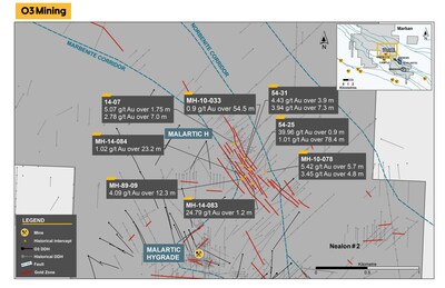 Figure 2: Location of historic drill intercepts at Malartic H (NioGold) (CNW Group/[nxtlink id=