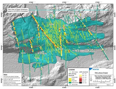 Figure 2: Planview map of the Spark pegmatite showing drillhole traces (CNW Group/[nxtlink id=