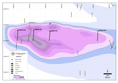 Figure 1 – Plan View of Midlothian – Current and Historic Drilling Overlain on Total Magnetic Intensity (CNW Group/[nxtlink id=