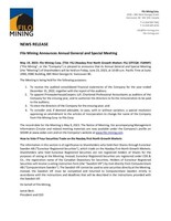 Filo Mining Announces Annual General and Special Meeting (CNW Group/[nxtlink id=