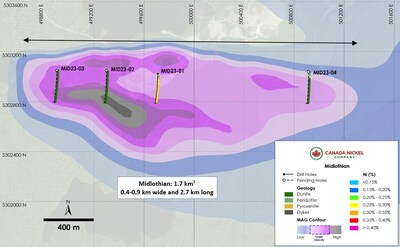 Figure 2. Plan View of Midlothian drilling with assay results for MID23-01 (CNW Group/[nxtlink id=