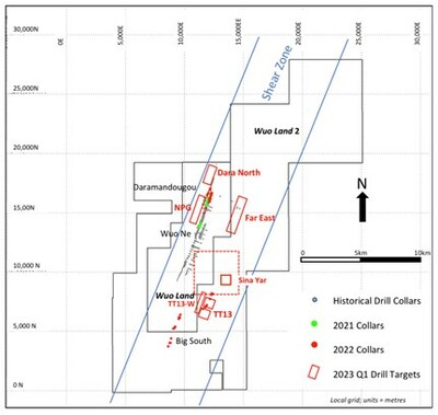 Figure 1 Drill Target areas at the Cascades Gold Project, Burkina Faso (CNW Group/DFR Gold Inc. (formerly [nxtlink id=