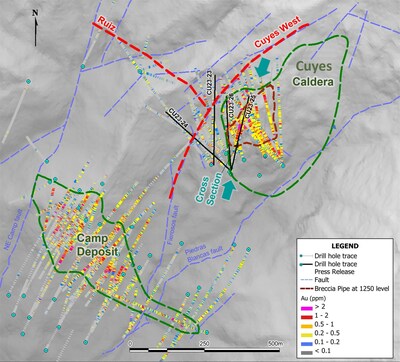 Figure 1. Plan map showing location of the Camp, Cuyes, and Cuyes West deposits. (CNW Group/[nxtlink id=