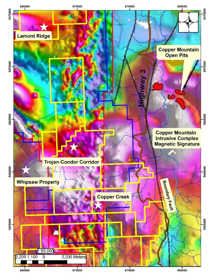 A colored map of the Total Magnetic Intensity compromising the southern property