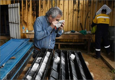 Figure 1: Mr. Morales-Ramirez at the Drill Core Shed on Golden Hill Property. (CNW Group/Mantaro Precious Metals Corp.)