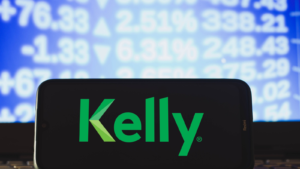 In this photo illustration a Kelly Services (KYELA) logo seen displayed on a smartphone